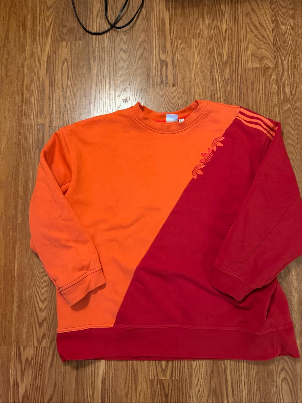 adidas Orange and Red Diagonal Colorblock Crewneck Sweatshirt